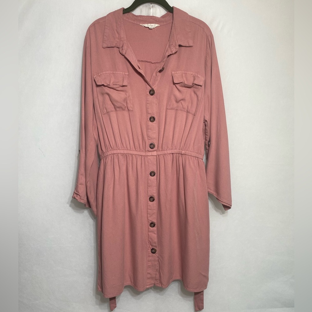 Indulge Pink Button-Front Shirt Dress Utility Midi Dress Plus Size 3X